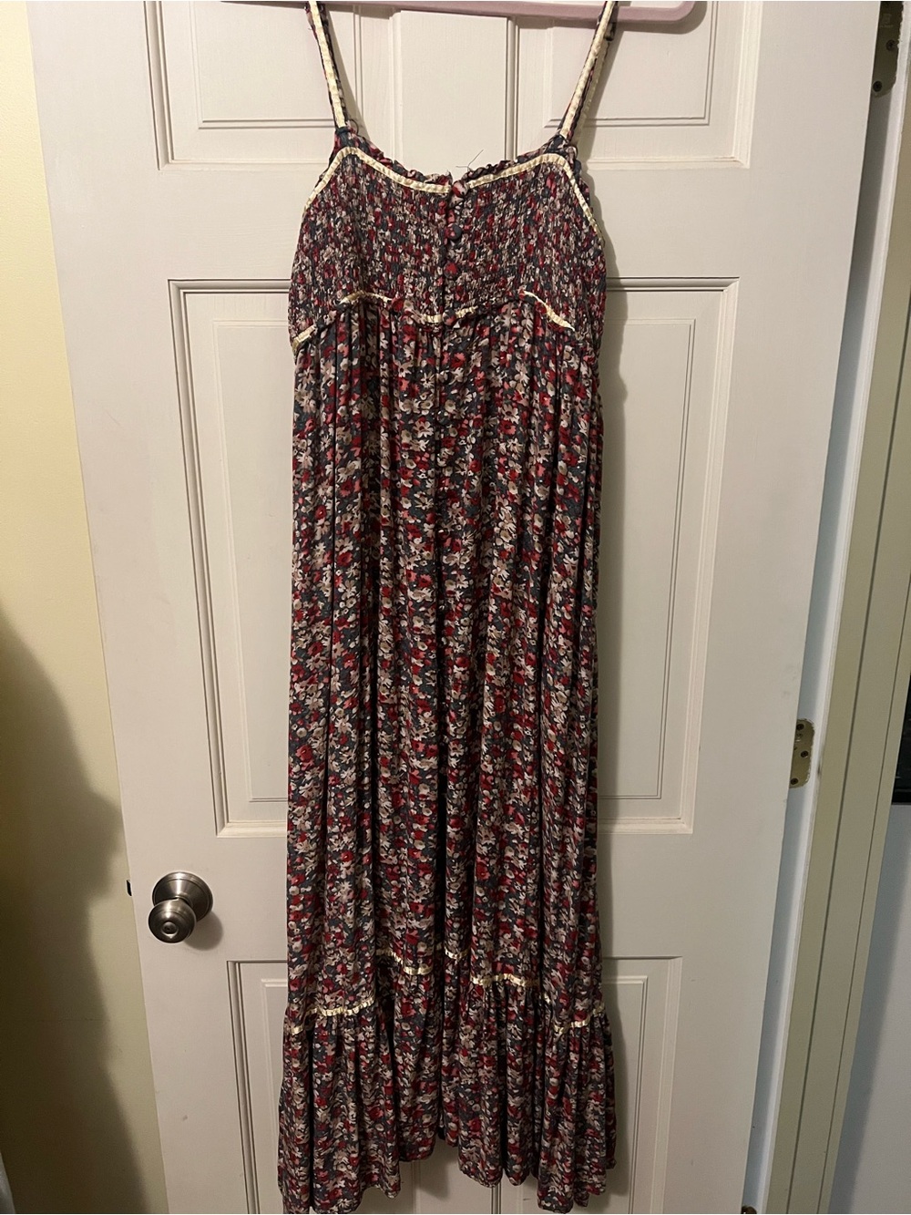 NATURAL LIFE Floral Smocked Burgundy and dark Green Maxi Dress-Skirt